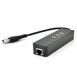Хаб USB 3.0, 3 порти USB 3.0 + 1 порт Ethernet, Black,  BOX