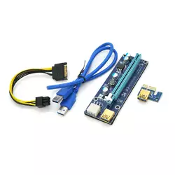 Riser PCI-EX, x1 => x16, 6-pin, SATA => 6Pin, USB 3.0 AM-AM 0,6 м (синій), конденсатори 270, Пакет Riser PCI-EX, x1 => x16, 6-pin, SATA => 6Pin, USB 3.0 AM-AM 0,6 м (синій), конденсатори 270, Пакет
