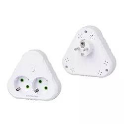 Розетка трійник із заземленням F201-White з вимикачем, 2 розетки, 2500W, 10A, 110-250V~Max, Blister Розетка трійник із заземленням F201-White з вимикачем, 2 розетки, 2500W, 10A, 110-250V~Max, Blister