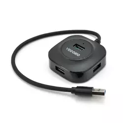 Хаб VEGGIEG V-U3401 USB 3.0 4 порта, 480Mbts, живлення від USB, Black, 0,3m, Box