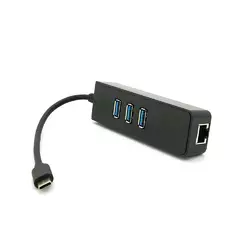 Type-C-хаб, 3хUSB 3.0 + 1 Gigabit Lan, Black, Box Type-C-хаб, 3хUSB 3.0 + 1 Gigabit Lan, Black, Box