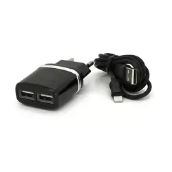 Набір СЗУ 110-240V HOCO C12 + кабель Lighting, 1xUSB, 2.4A, кабель 1м, Black, Blister Набір СЗУ 110-240V HOCO C12 + кабель Lighting, 1xUSB, 2.4A, кабель 1м, Black, Blister