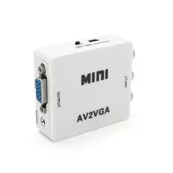 Конвертер Mini, AV to VGA, ВХІД 3RCA(мама) на ВИХІД VGA(мама), 720P/1080P, White, BOX Конвертер Mini, AV to VGA, ВХІД 3RCA(мама) на ВИХІД VGA(мама), 720P/1080P, White, BOX