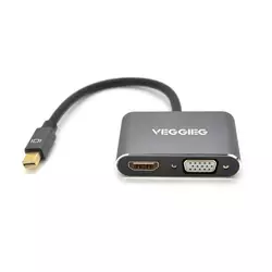 Конвертер VEGGIEG MD2-M MiniDisplay Port (тато) на HDMI (мама) + VGA (мама), 25cm, Silver, Пакет Конвертер VEGGIEG MD2-M MiniDisplay Port (тато) на HDMI (мама) + VGA (мама), 25cm, Silver, Пакет