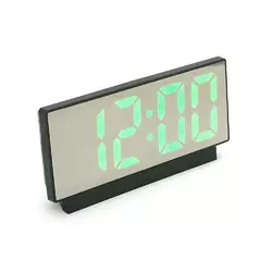 Електронний годинник VST-897 Дзеркальний дисплей, з датчиком температури та вологості, будильник, живлення від кабелю USB, Green
