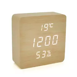 Електронний годинник VST-872S Wooden (Yellow), з датчиком температури та вологості, будильник, живлення від кабелю USB, White Light