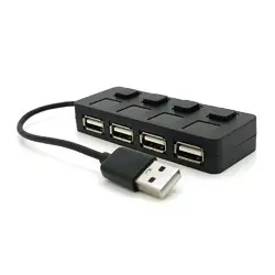 Хаб USB 2.0 4 порти, Black, 480Mbts живлення від USB, з кнопкою LED/Blue на кожен порт, Blister Q100 Хаб USB 2.0 4 порти, Black, 480Mbts живлення від USB, з кнопкою LED/Blue на кожен порт, Blister Q100