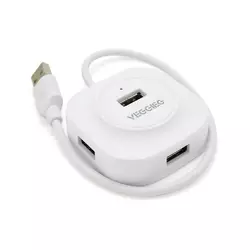 Хаб VEGGIEG V-U2407 USB 2.0 4 порта, 480Mbts, живлення від USB, White, 0,3m, Box Хаб VEGGIEG V-U2407 USB 2.0 4 порта, 480Mbts, живлення від USB, White, 0,3m, Box
