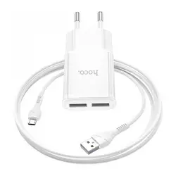 Набір СЗУ 110-240V HOCO C88A + кабель Micro, 2xUSB, 2.4A, кабель 1м, White, Box Набір СЗУ 110-240V HOCO C88A + кабель Micro, 2xUSB, 2.4A, кабель 1м, White, Box