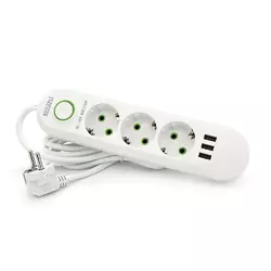 Мережевий фільтр F03U, 3 розетки EU + 3 USB, 1.5 м, перетин 3х0, 75мм, 2500W, White, Bag Мережевий фільтр F03U, 3 розетки EU + 3 USB, 1.5 м, перетин 3х0, 75мм, 2500W, White, Bag