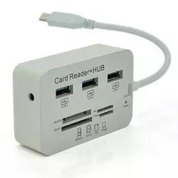 Хаб Type-C алюмінієвий, 3 порти USB 3.0 + Card Reader, 20 см, White, Пакет Хаб Type-C алюмінієвий, 3 порти USB 3.0 + Card Reader, 20 см, White, Пакет