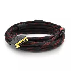 Кабель HDMI (тато)-DVI (тато) 5,0м, 2 ферити, обплетення, круглий Black/RED, Пакет Кабель HDMI (тато)-DVI (тато) 5,0м, 2 ферити, обплетення, круглий Black/RED, Пакет