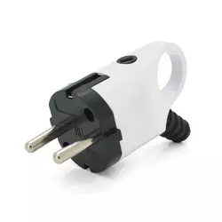 Вилка Євро із заземленням кутова з кільцем, розбірна, Premium, 16А 220V, колір білий, Q30 Вилка Євро із заземленням кутова з кільцем, розбірна, Premium, 16А 220V, колір білий, Q30