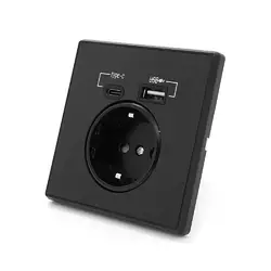 Розетка врізна із заземленням, Input: AC:110-250V/16A, Type-C/USB-виходи, Black Розетка врізна із заземленням, Input: AC:110-250V/16A, Type-C/USB-виходи, Black