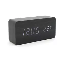 Електронний годинник VST-862 Wooden (Black), з датчиком температури, будильник, живлення від кабелю USB, White Light
