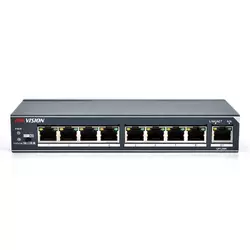 Комутатор Hikvision DS-3E0309-E 8 портів 100 Мбіт + 1 порт Ethernet (UP-Link) 1000Мбіт, блок живлення 12V 1A в комплекті, корпус метал, BOX, (178 * 80 * 29)
