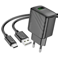 Набір СЗУ 110-240V HOCO CS21A + кабель Type-C, 1xUSB, 18W, кабель 1м, Black, Box Набір СЗУ 110-240V HOCO CS21A + кабель Type-C, 1xUSB, 18W, кабель 1м, Black, Box