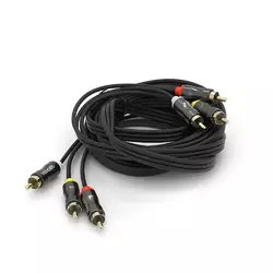 Кабель VEGGIEG AV303 Audio-Video 3хRCA (тато) => 3хRCA (тато), GOLD connector,  круглий, Black, 3,0 м, Пакет Кабель VEGGIEG AV303 Audio-Video 3хRCA (тато) => 3хRCA (тато), GOLD connector,  круглий, Black, 3,0 м, Пакет