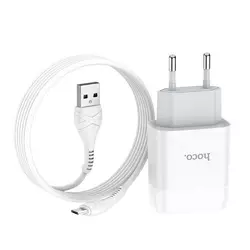 Набір СЗУ 110-240V HOCO C73A+ кабель Micro, 2xUSB, 2.4A, кабель 1м, White, Blister Набір СЗУ 110-240V HOCO C73A+ кабель Micro, 2xUSB, 2.4A, кабель 1м, White, Blister