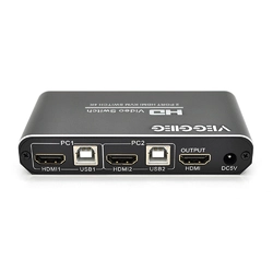 Активний VEGGIEG V-H201 KVM HDMI 2 * 1 спліттер, підтримує 2Kx4K, 30Hz, Black, Box