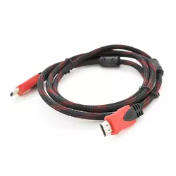 Кабель Merlion HDMI-HDMI 1,5m, v1.4, OD-7.4mm, 2 фільтра, обплетення, круглий Black / RED, коннектор RED / Black, (Пакет) Q200 Кабель Merlion HDMI-HDMI 1,5m, v1.4, OD-7.4mm, 2 фільтра, обплетення, круглий Black / RED, коннектор RED / Black, (Пакет) Q200