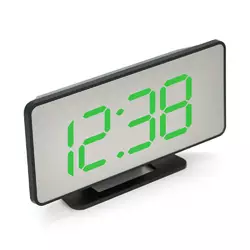 Електронний годинник VST-888Y Дзеркальний дисплей, з датчиком температури та вологості, будильник, живлення від кабелю USB, Green