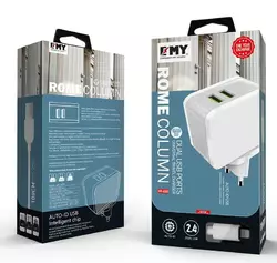 Набір 2 в 1 СЗУ With Iphone Cable 110-240V MY-A203, 2 x USB, 5V/12W, Output: 5V/2.4A, White, Blister-box