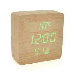 Електронний годинник VST-872S Wooden (Yellow), з датчиком температури та вологості, будильник, живлення від кабелю USB, Green Light