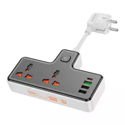 Мережевий фільтр HOCO AC12A на 2 розетки + 3 USB + USB-C, 30W, кабель 1м, 220В, Black, Box Мережевий фільтр HOCO AC12A на 2 розетки + 3 USB + USB-C, 30W, кабель 1м, 220В, Black, Box