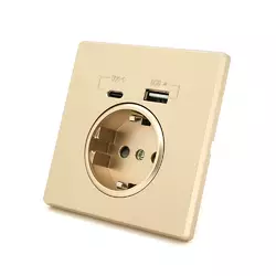 Розетка врізна із заземленням, Input: AC:110-250V/16A, Type-C/USB-виходи, Gold Розетка врізна із заземленням, Input: AC:110-250V/16A, Type-C/USB-виходи, Gold