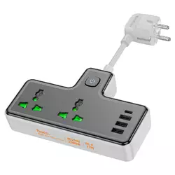Мережевий фільтр HOCO AC11A на 2 розетки + 3 USB + USB-C, 17W, кабель 1,5 м, 220В, Black, Box Мережевий фільтр HOCO AC11A на 2 розетки + 3 USB + USB-C, 17W, кабель 1,5 м, 220В, Black, Box