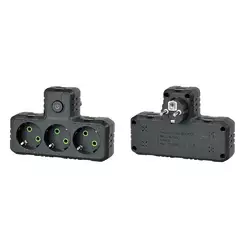 Розетка трійникТ-подібний із заземленням F301-Black, 3 розетки, 2500W, 10A, 110-250V~Max, Blister Розетка трійникТ-подібний із заземленням F301-Black, 3 розетки, 2500W, 10A, 110-250V~Max, Blister