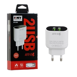 Набір 2 в 1 СЗУ With Iphone Cable 110-240V MY-A202, 2 x USB, 5V / 12W, Output: 5V / 2.4A, White, Blister- box, Q25