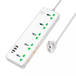 Мережевий фільтр HOCO AC13A на 5 розеток + 3 USB + USB-C, 17W, 220В, кабель 1,5м, White, Box Мережевий фільтр HOCO AC13A на 5 розеток + 3 USB + USB-C, 17W, 220В, кабель 1,5м, White, Box
