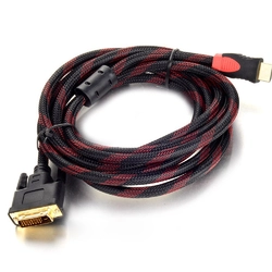Кабель HDMI (тато) -DVI (тато) 3,0м, 2 фериту, обплетення, круглий Black / RED, Пакет