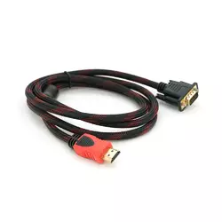 Кабель HDMI (тато)-VGA (тато) 1,5 м, 1 ферит, обплетення, круглий Black/RED, Пакет (працює тільки з конвертором), Q150 Кабель HDMI (тато)-VGA (тато) 1,5 м, 1 ферит, обплетення, круглий Black/RED, Пакет (працює тільки з конвертором), Q150