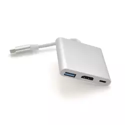 Конвертер Type-C (тато) на HDMI (мама) + USB 3.0 (мама) + Type-C (мама) 10cm, Silver, 4K / 2K Пакет Конвертер Type-C (тато) на HDMI (мама) + USB 3.0 (мама) + Type-C (мама) 10cm, Silver, 4K / 2K Пакет