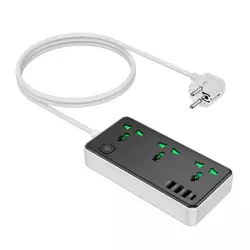 Мережевий фільтр HOCO AC7A на 3 розетки + 3 USB+USB-C, 17W, 220В, кабель 1,5м, Black/White, Box Мережевий фільтр HOCO AC7A на 3 розетки + 3 USB+USB-C, 17W, 220В, кабель 1,5м, Black/White, Box