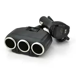 АЗП розгалужувач + вольтметр Olesson 1634, 12V-3 * 12V + USB, Black, Blister АЗП розгалужувач + вольтметр Olesson 1634, 12V-3 * 12V + USB, Black, Blister