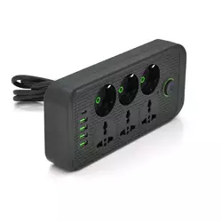 Мережевий фільтр F07U, 6 розеток (3 EU+3 Universal) + 4 USB + 1PD, кнопка включення з індикатором, 2 м, 3х0,75 мм, 2500W, Black, Box Мережевий фільтр F07U, 6 розеток (3 EU+3 Universal) + 4 USB + 1PD, кнопка включення з індикатором, 2 м, 3х0,75 мм, 2500W, Black, Box
