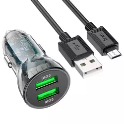 Набір АЗУ 12-24V HOCO Z47 кабель Micro, 2xUSB 3.0, 2.4A, кабель 1м, Black, Box Набір АЗУ 12-24V HOCO Z47 кабель Micro, 2xUSB 3.0, 2.4A, кабель 1м, Black, Box