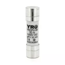 Плавкий запобіжник YROPV-30, 30A, 1000Vdc, 10×38mm, постійна напруга, 10 штук в упаковці, ціна за 1 штуку Плавкий запобіжник YROPV-30, 30A, 1000Vdc, 10×38mm, постійна напруга, 10 штук в упаковці, ціна за 1 штуку