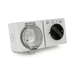 Вимикач + розетка зовнішнього монтажу, двосторонній висновок, IP65, AC: 250V, 16A, Grey Вимикач + розетка зовнішнього монтажу, двосторонній висновок, IP65, AC: 250V, 16A, Grey