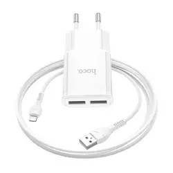 Набір СЗУ 110-240V HOCO C88A + кабель Lighting, 2xUSB, 2.4A, кабель 1м, White, Box Набір СЗУ 110-240V HOCO C88A + кабель Lighting, 2xUSB, 2.4A, кабель 1м, White, Box