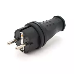 Вилка Євро із заземленням пряма, розбірна, каучук, Premium,IP44, 16А 220V, колір чорний, Q30 Вилка Євро із заземленням пряма, розбірна, каучук, Premium,IP44, 16А 220V, колір чорний, Q30