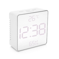 Електронний годинник VST-887Y Дзеркальний дисплей, з датчиком температури та вологості, будильник, живлення від кабелю USB, White