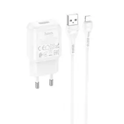 Набір СЗУ 110-240V HOCO C96A+ кабель Lighting, 1xUSB, 2.1A, кабель 1м, White, Blister Набір СЗУ 110-240V HOCO C96A+ кабель Lighting, 1xUSB, 2.1A, кабель 1м, White, Blister