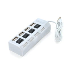 Хаб USB 2.0 4 порту з перемикачами на кожен порт, White, 480Mbts High Speed, підтримка до 0,5ТВ, заряд 500mA, живлення від USB, Blister Q100