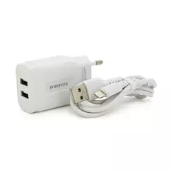 Набір BOROFONE BA37A СЗУ 2xUSB+ кабель Lighting, 2.4A, 1м, White, Box Набір BOROFONE BA37A СЗУ 2xUSB+ кабель Lighting, 2.4A, 1м, White, Box