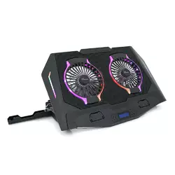 Підставка для ноутбука IceCoorel N10, 10-18", 2*125mm 1400±10% RPM, корпус пластик+алюміній, 2xUSB 2.0+LCD display+підставка для мобільного телефону Підставка для ноутбука IceCoorel N10, 10-18", 2*125mm 1400±10% RPM, корпус пластик+алюміній, 2xUSB 2.0+LCD display+підставка для мобільного телефону
